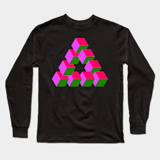 Cubes Optical Illusion in Purple, Pink and Green Long Sleeve T-Shirt